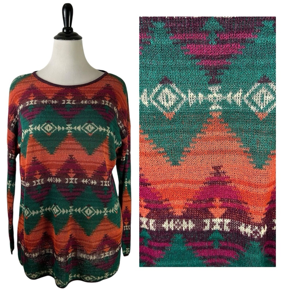 RALPH LAUREN Denim & Supply Southwestern SWEATER M Colorful Aztec Navajo Ramie